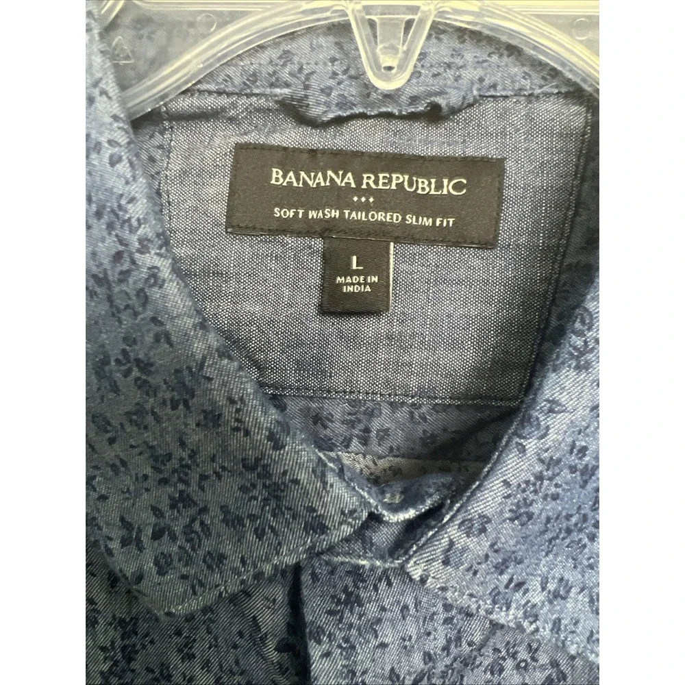 Banana Republic Men's Shirt Sz Large Soft Wash Tailored Slim Fit Blue Floral A38